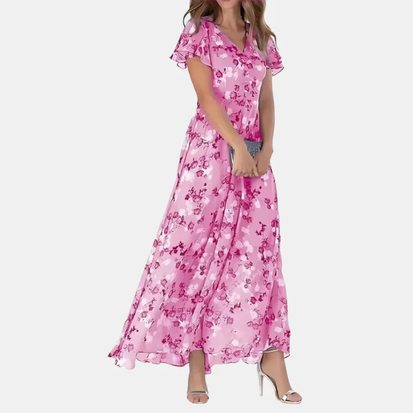 The Floral Ruffle V Neck Midi Dress