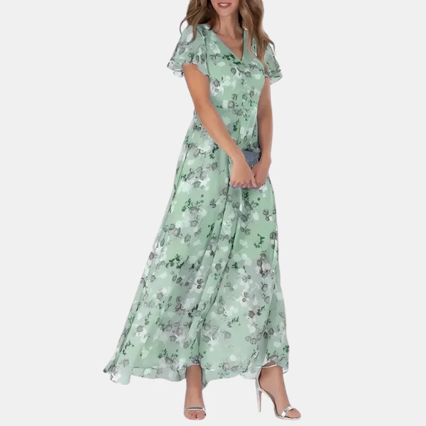 The Floral Ruffle V Neck Midi Dress