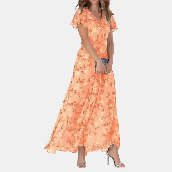 The Floral Ruffle V Neck Midi Dress