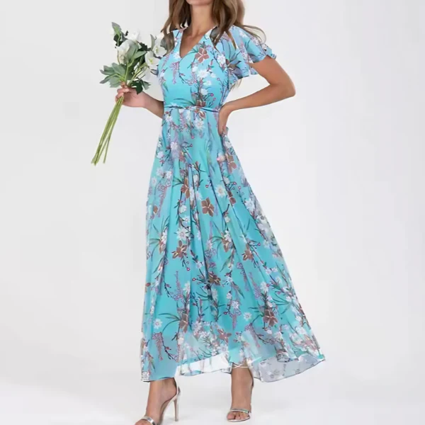 The Floral Ruffle V Neck Midi Dress