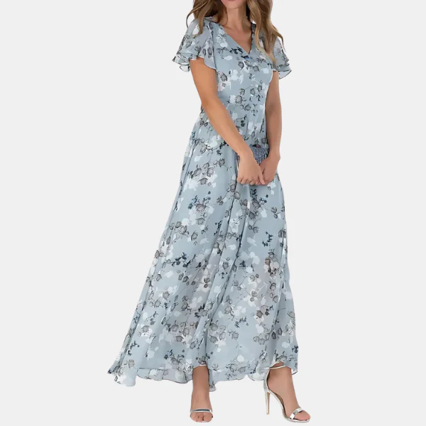 The Floral Ruffle V Neck Midi Dress