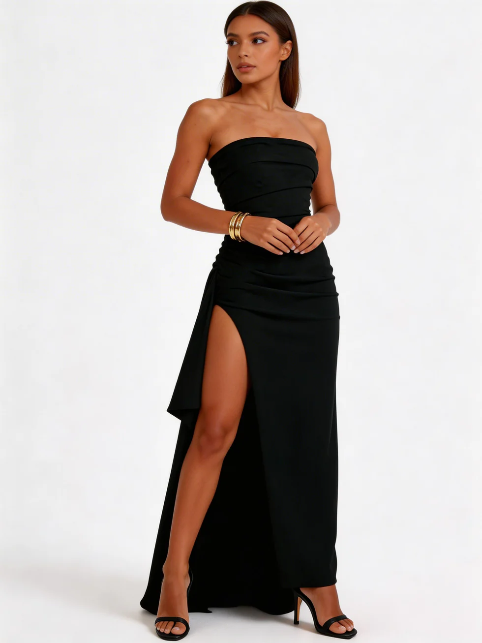 The High Slit Maxi Strapless Dress