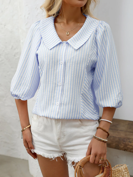 The Striped Button Puff Sleeve Blouse