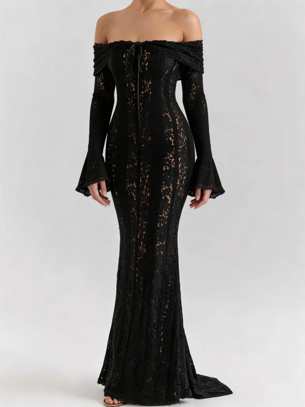 The Lace Off Shoulder Flare Maxi Dress