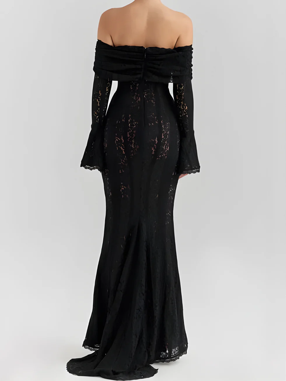 The Lace Off Shoulder Flare Maxi Dress