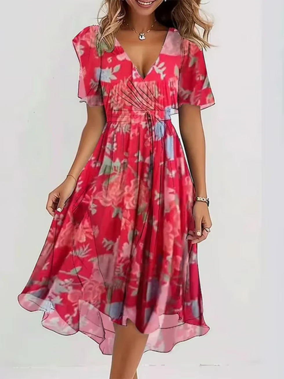 The Floral Print V Neck Mini Dress