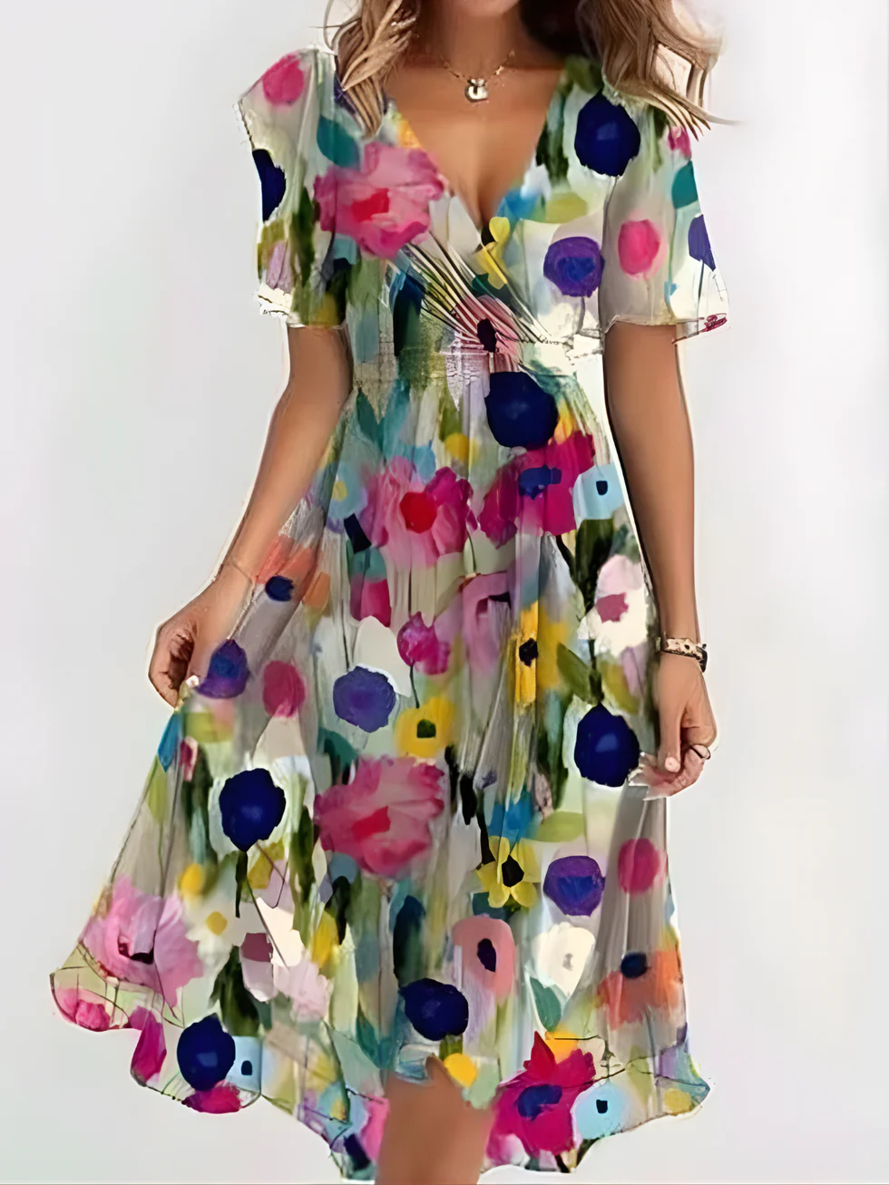 The Floral Print V Neck Mini Dress