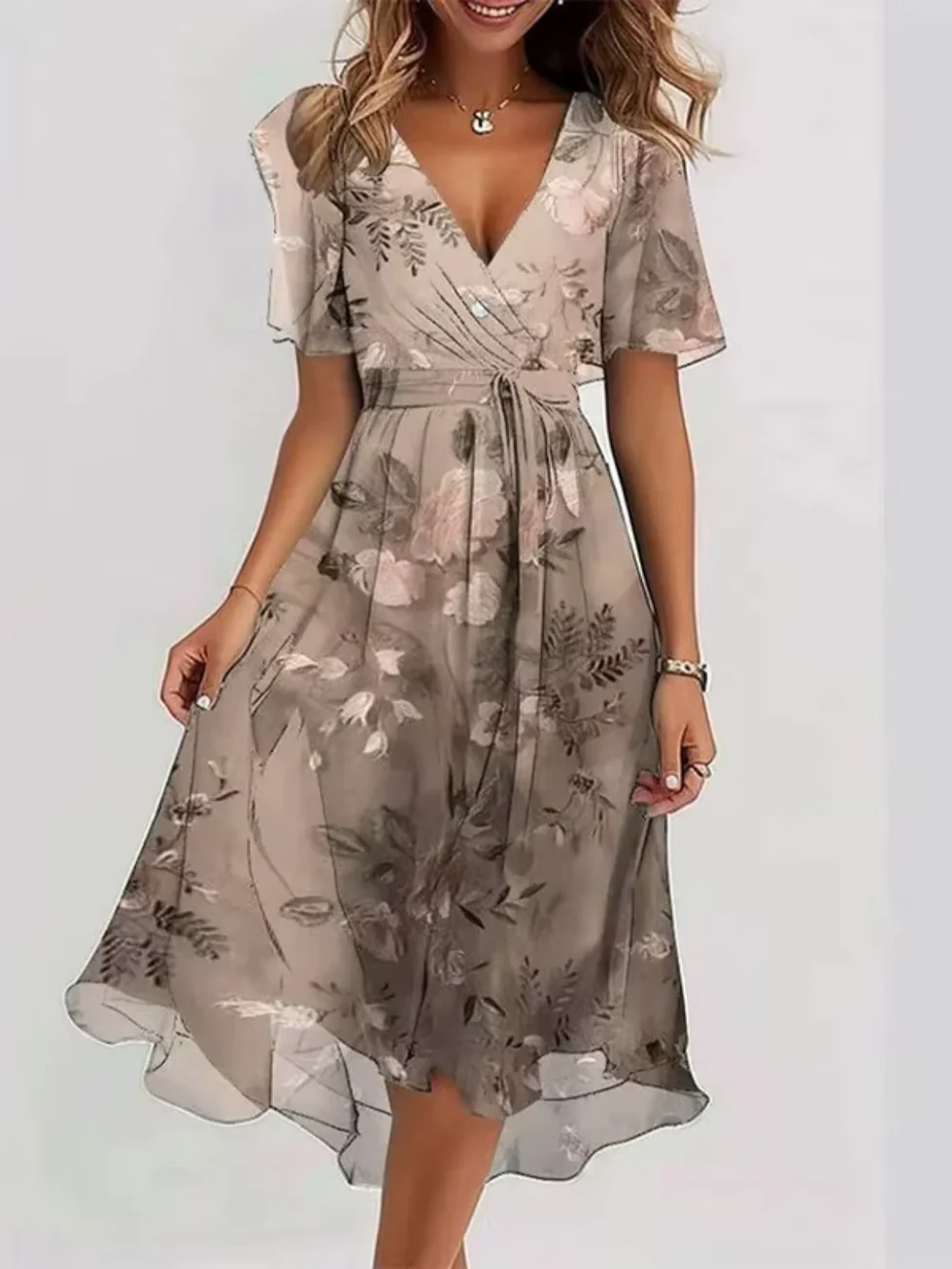 The Floral Print V Neck Mini Dress