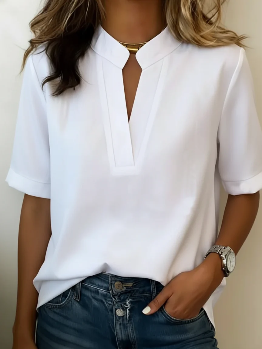 The White V Neck Short Sleeve Blouse