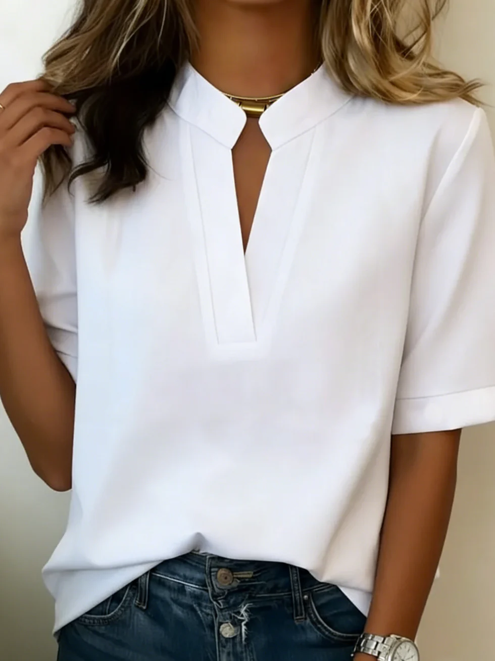 The White V Neck Short Sleeve Blouse