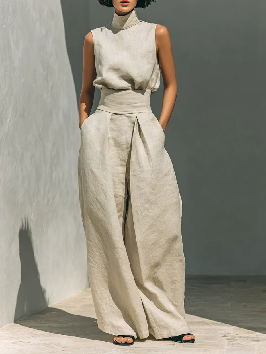 The Sleeveless High Neck Pants Set