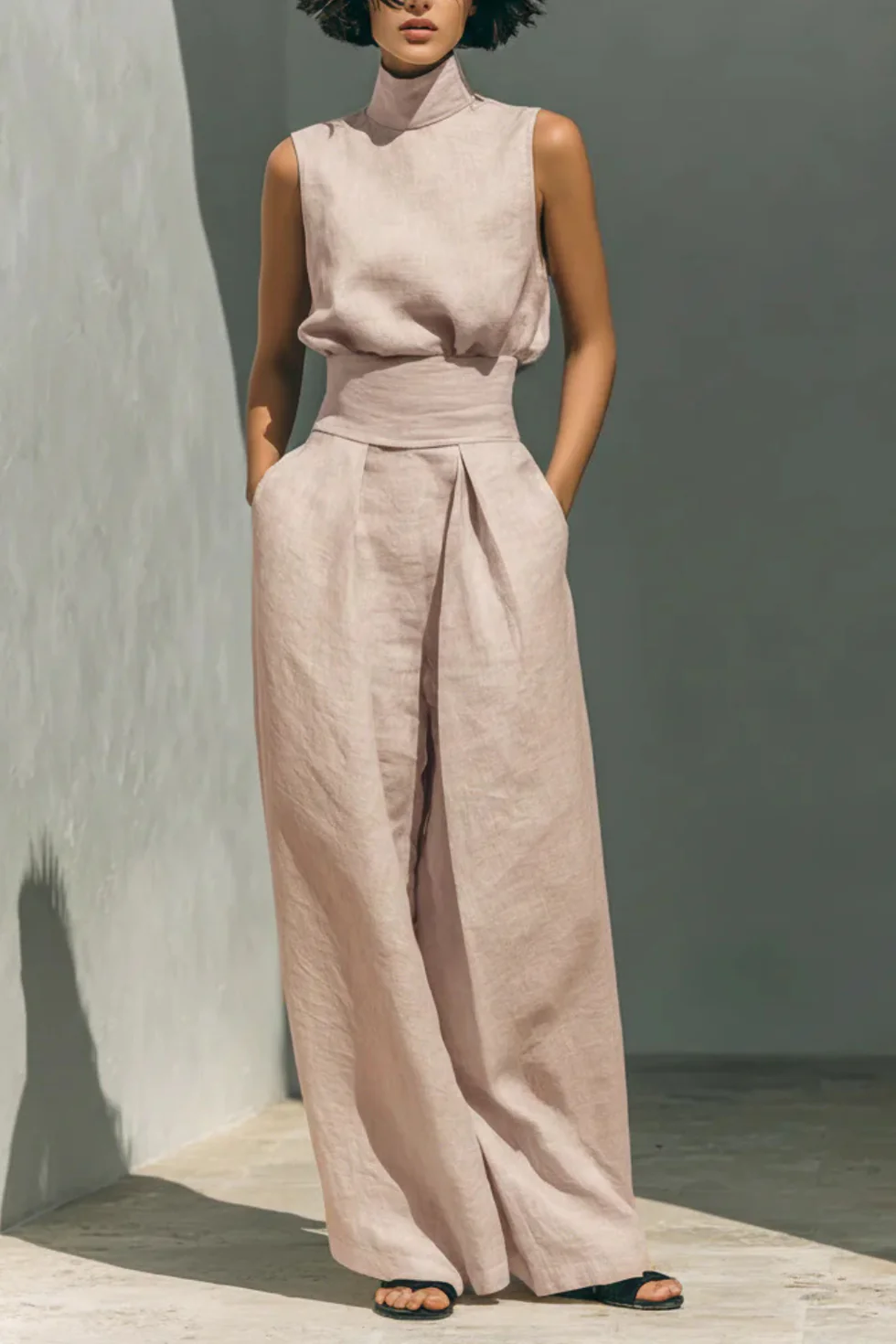 The Sleeveless High Neck Pants Set