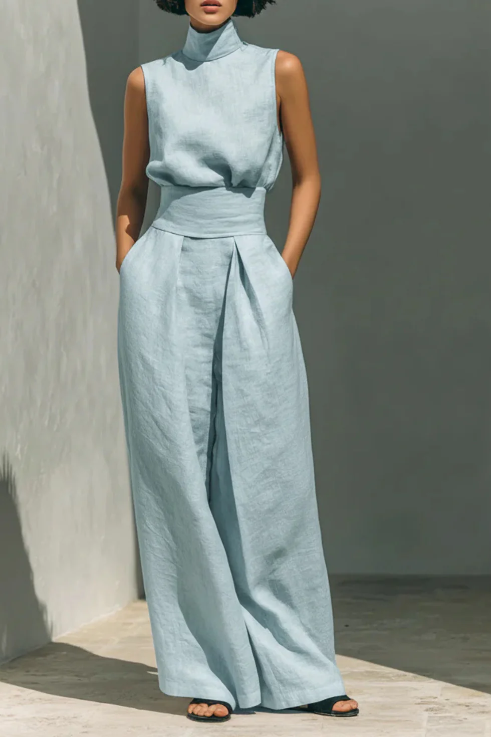 The Sleeveless High Neck Pants Set