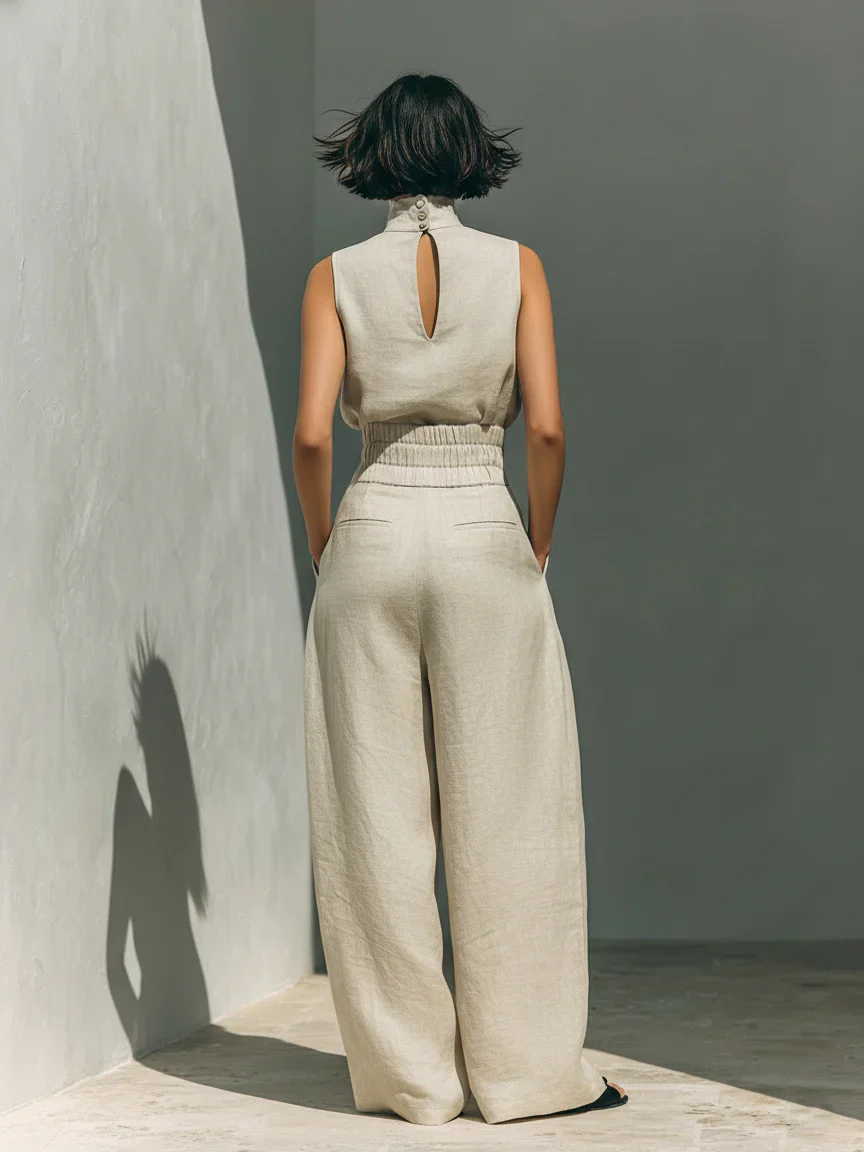 The Sleeveless High Neck Pants Set