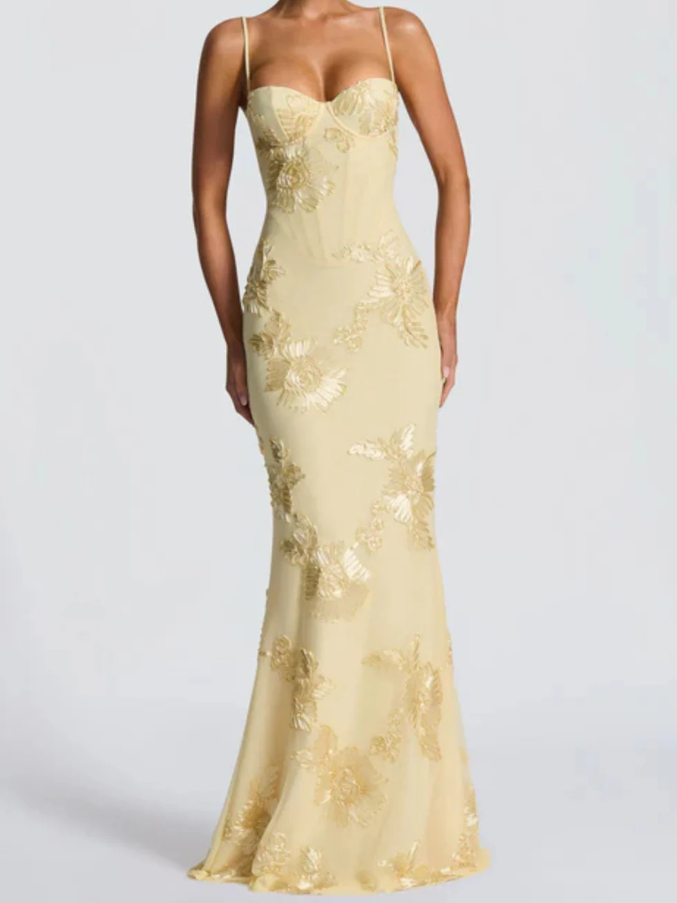The Strap Floral Embroidered Maxi Dress