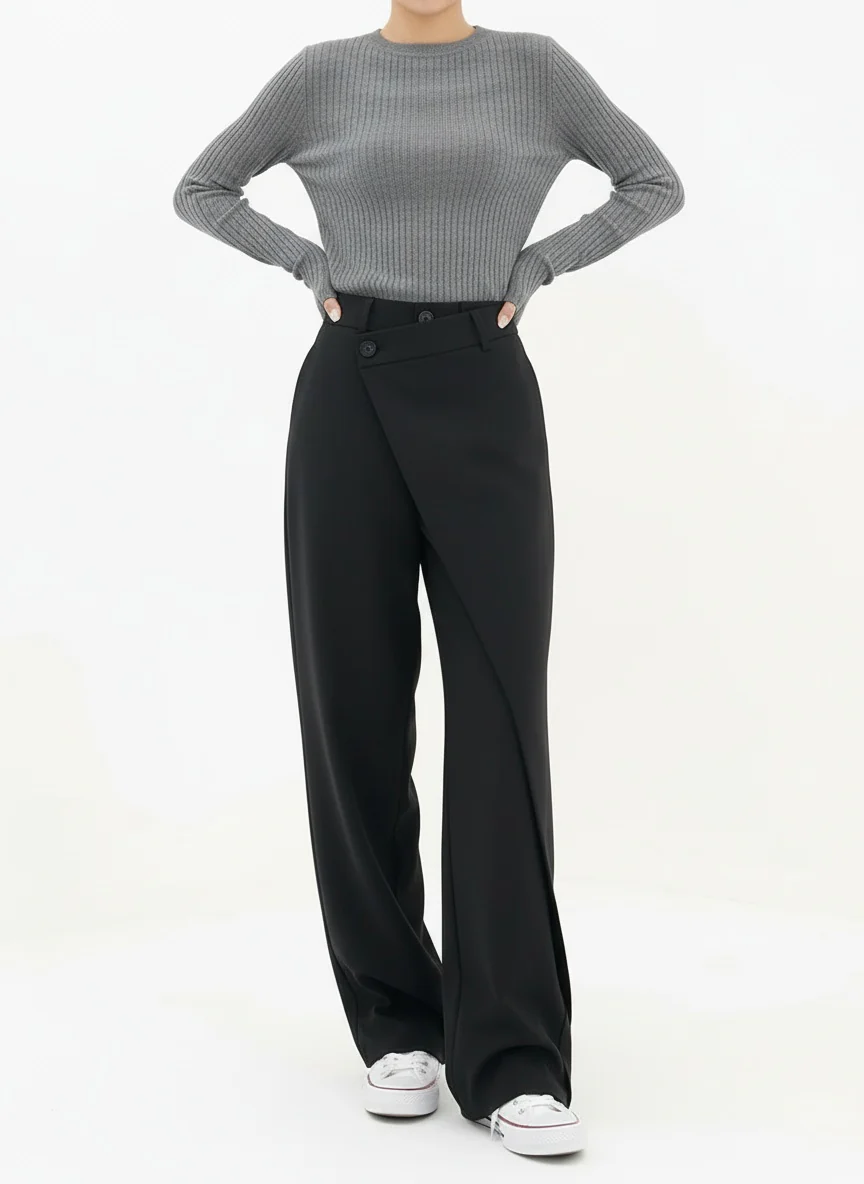 The Wide Leg Asymmetric Layered Pants