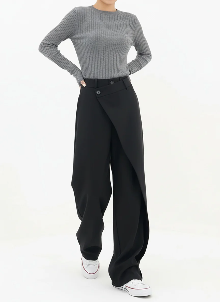 The Wide Leg Asymmetric Layered Pants