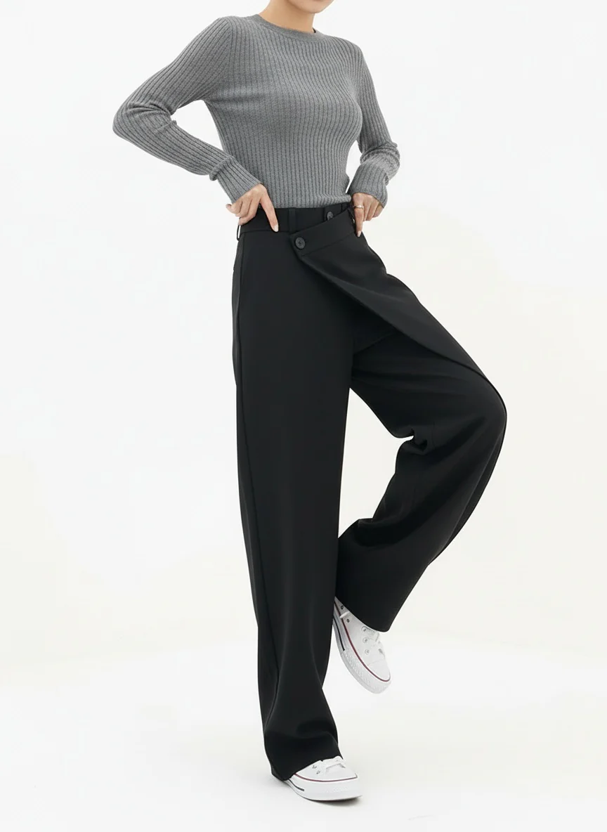 The Wide Leg Asymmetric Layered Pants
