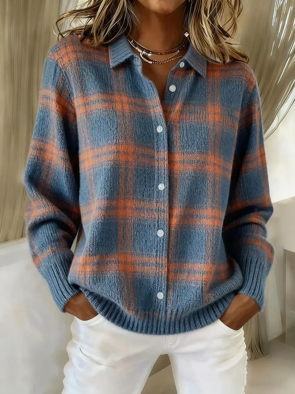 The Plaid Button Knit Sweater