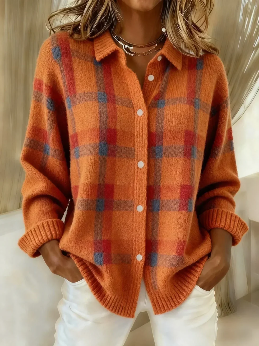 The Plaid Button Knit Sweater