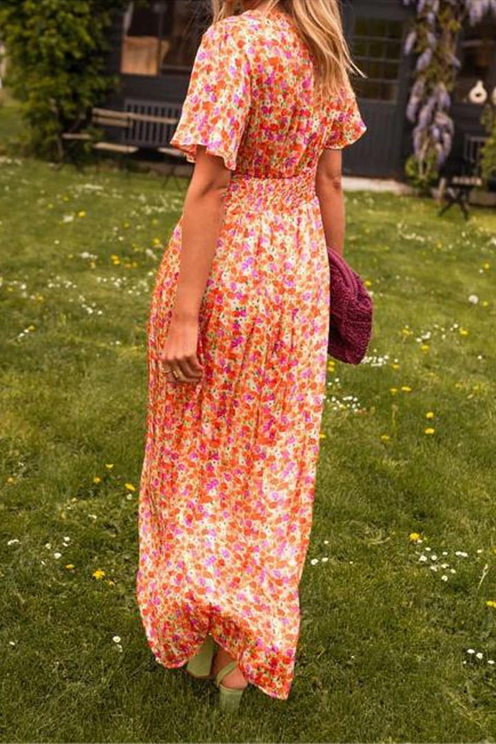 The Floral Print Bubble Sleeve Dress