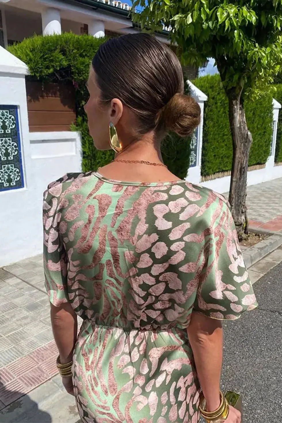 The Printed Twist Front V Neck Midi Dress