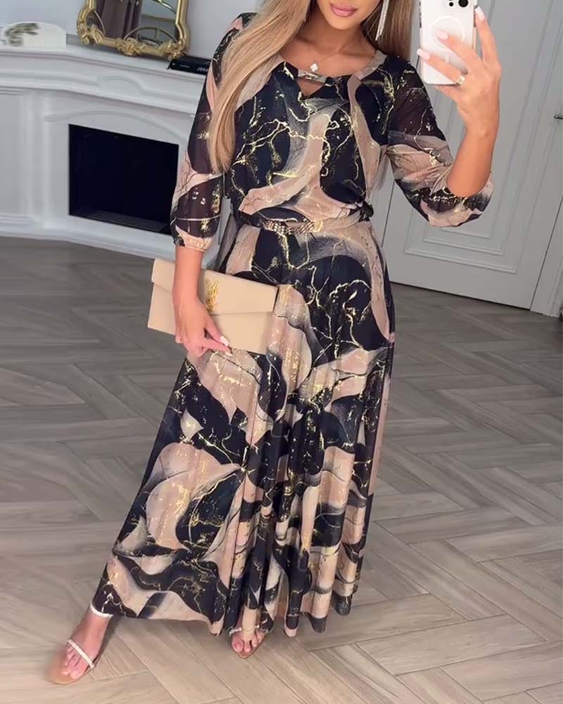 The Printed Long Sleeve Midi Dress