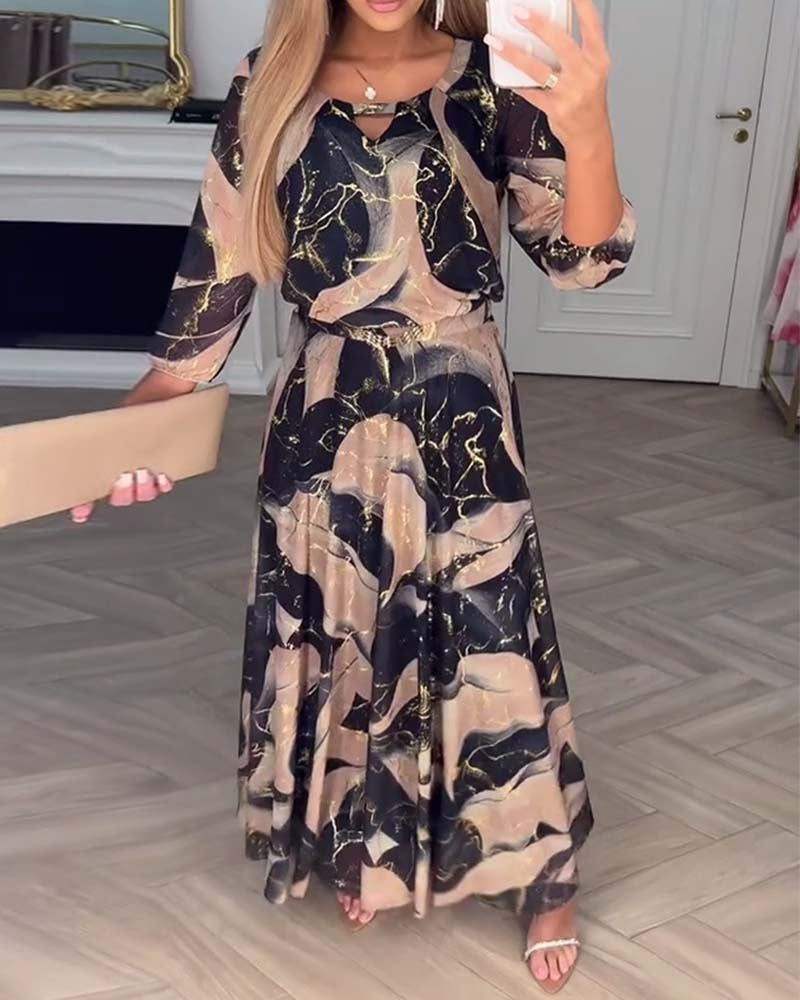 The Printed Long Sleeve Midi Dress