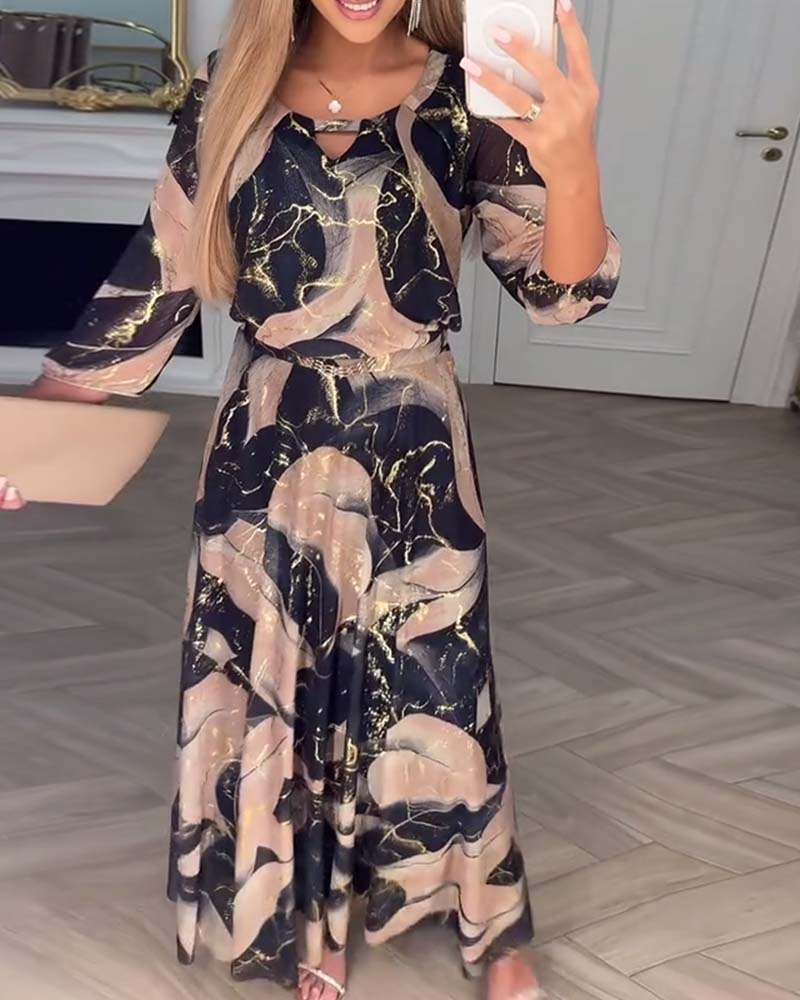 The Printed Long Sleeve Midi Dress