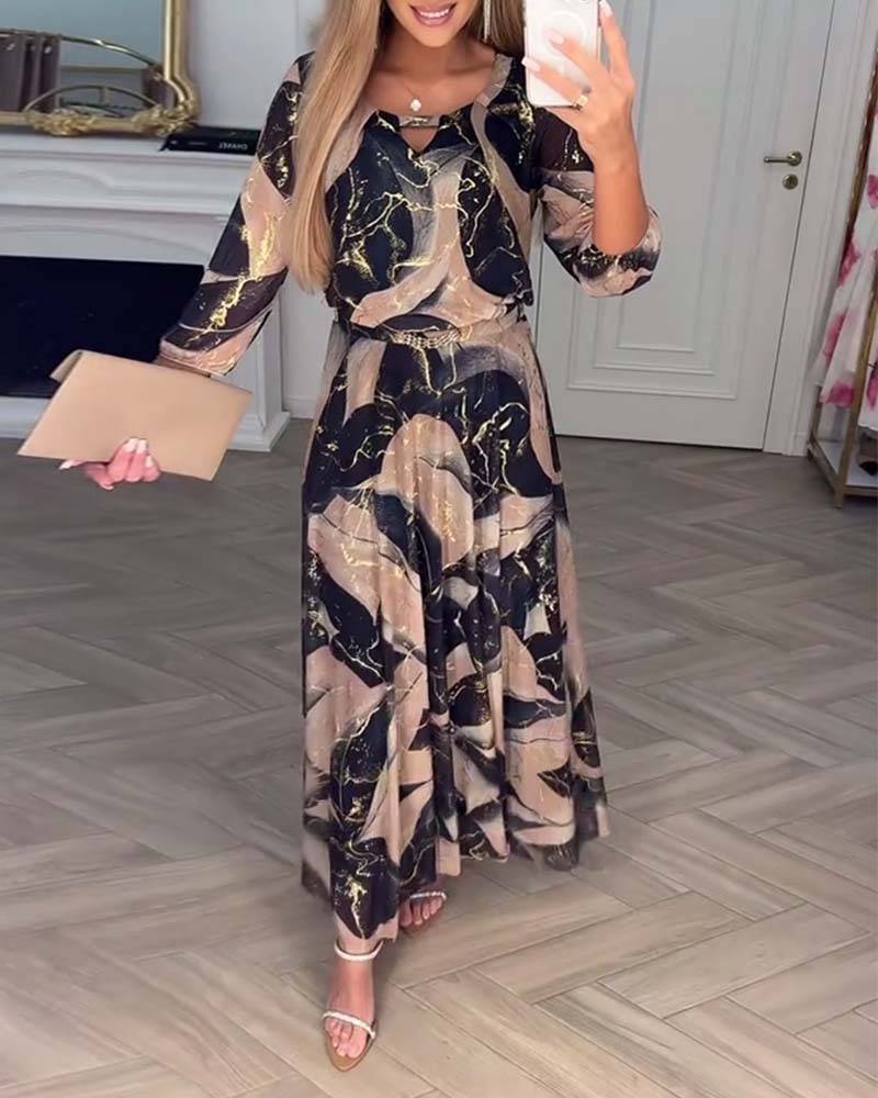 The Printed Long Sleeve Midi Dress