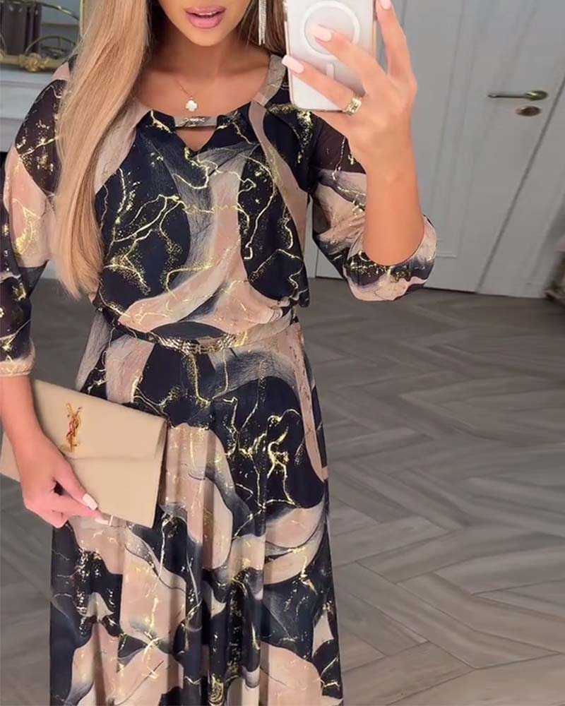 The Printed Long Sleeve Midi Dress
