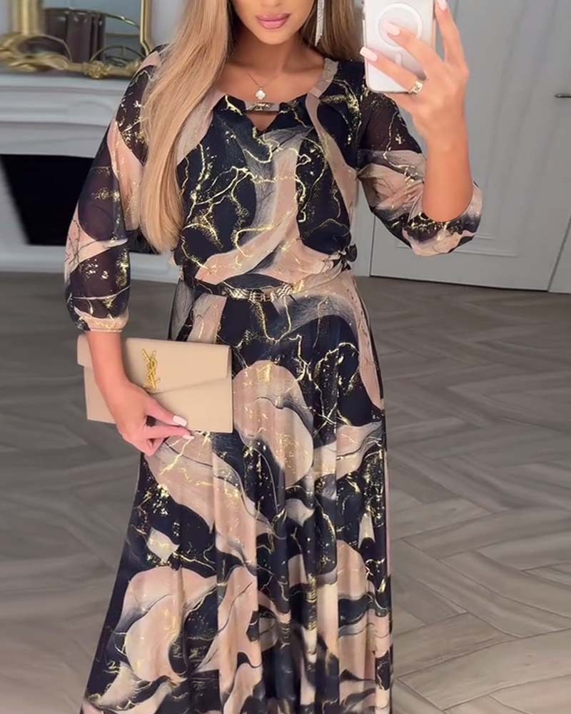 The Printed Long Sleeve Midi Dress