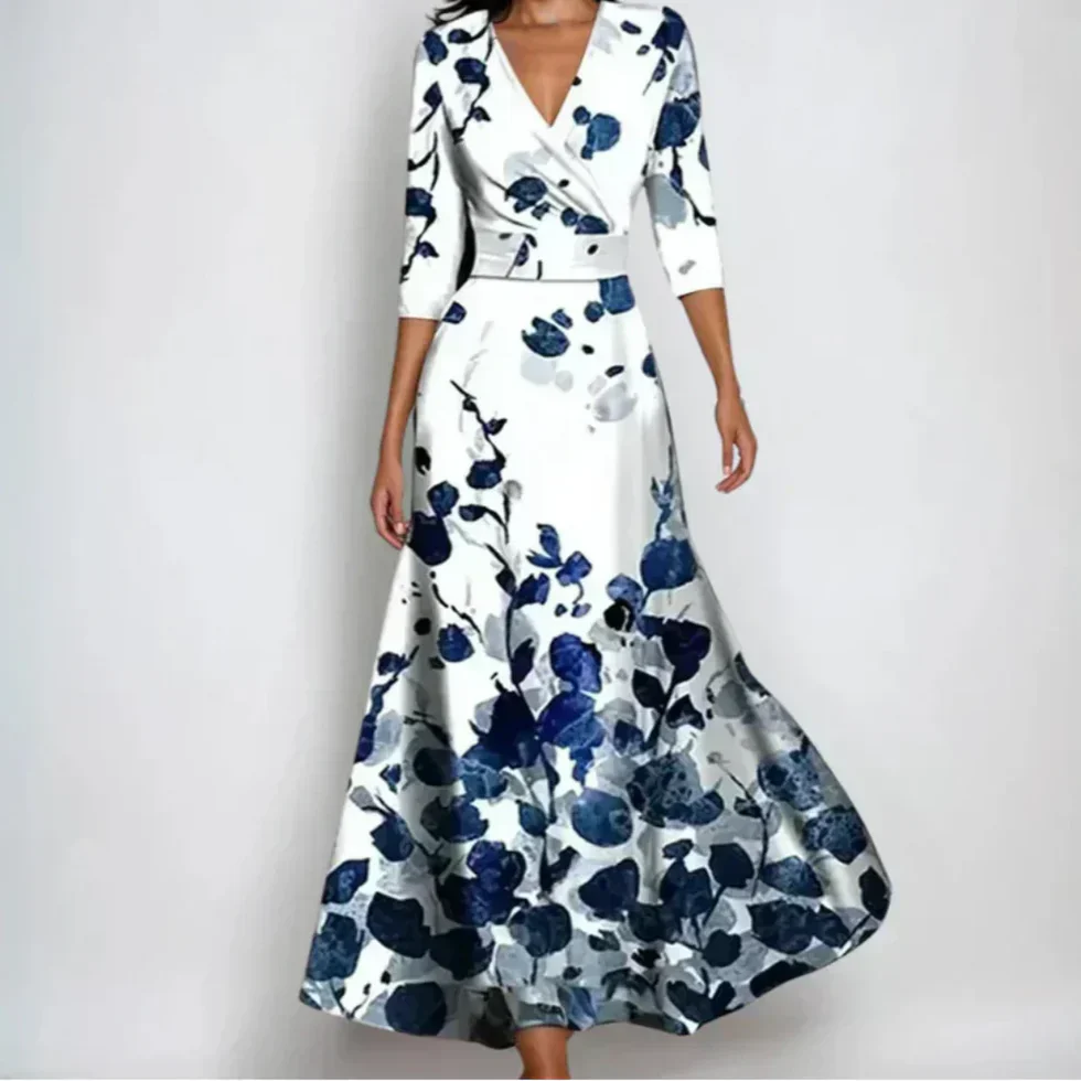The Floral Print V Neck Midi Dress