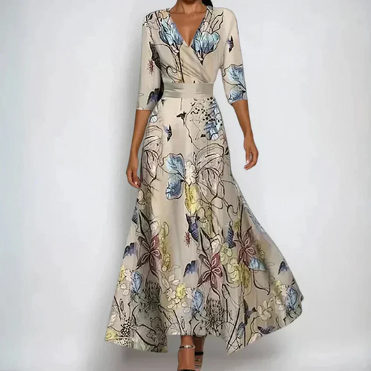 The Floral Print V Neck Midi Dress