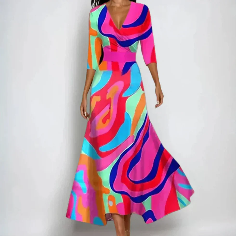 The Floral Print V Neck Midi Dress