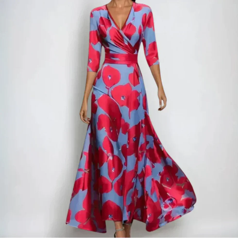 The Floral Print V Neck Midi Dress