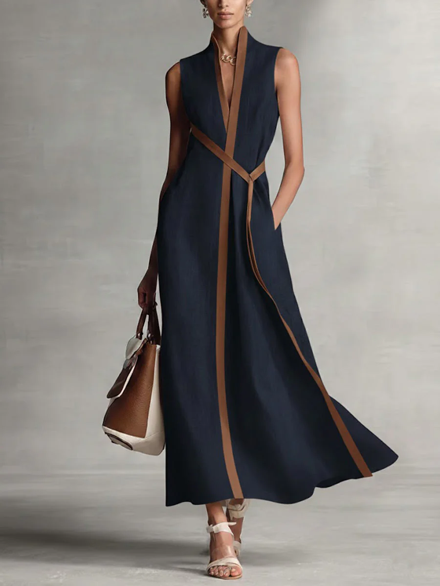 The Contrast Trim Sleeveless A Line Midi Dress