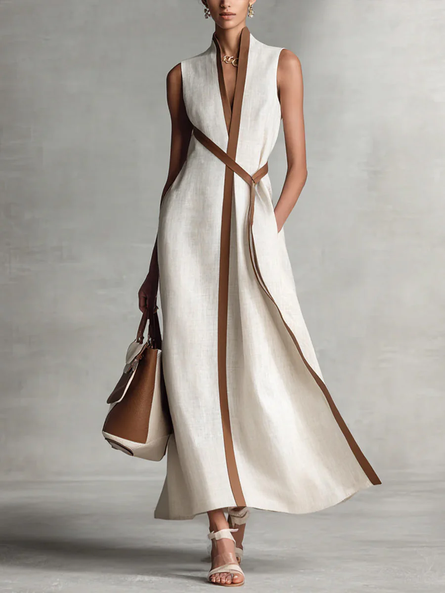 The Contrast Trim Sleeveless A Line Midi Dress