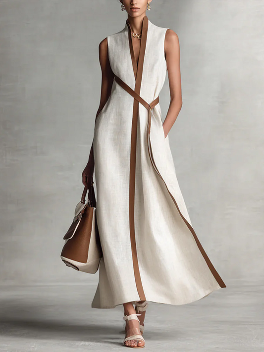 The Contrast Trim Sleeveless A Line Midi Dress