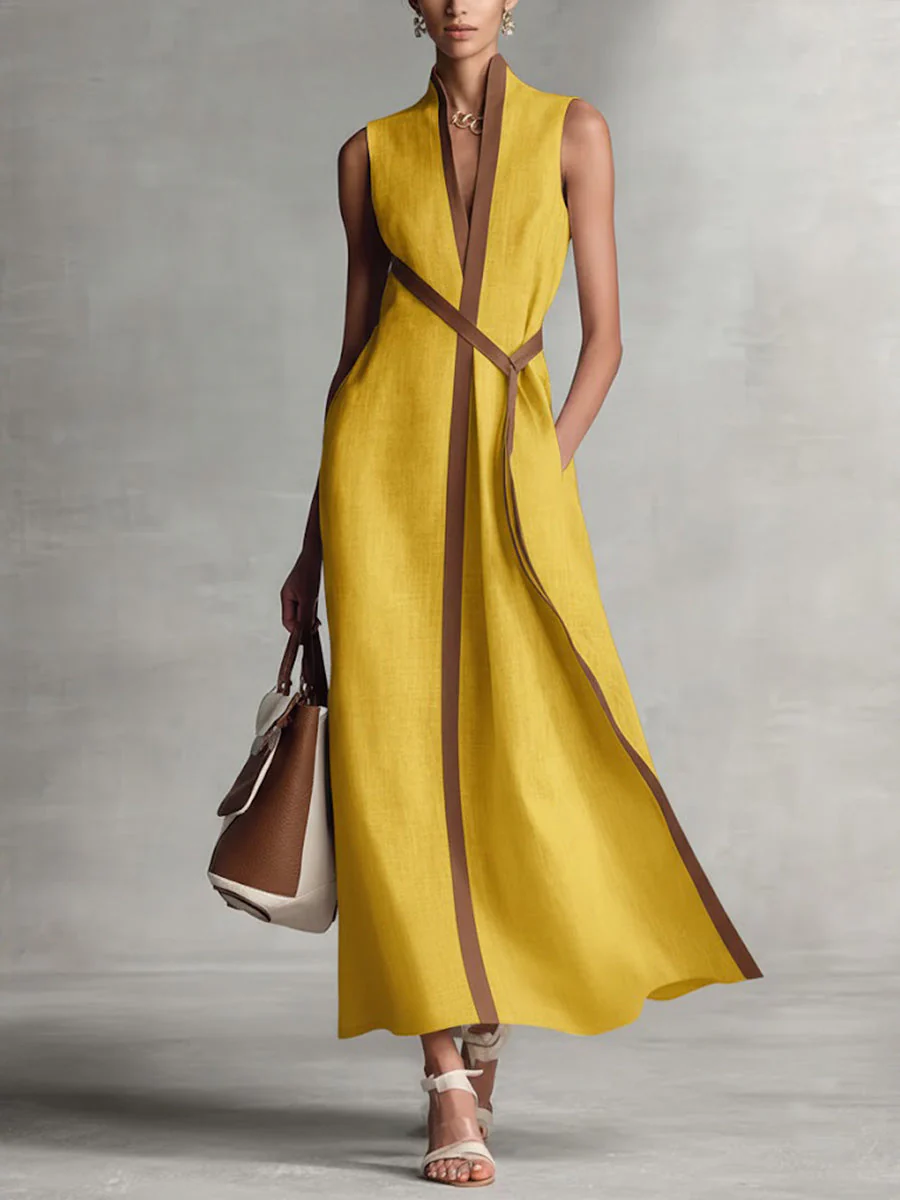 The Contrast Trim Sleeveless A Line Midi Dress