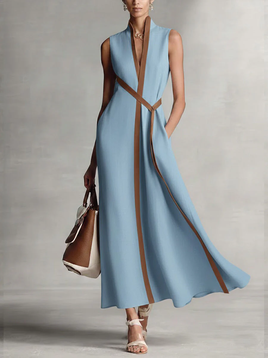 The Contrast Trim Sleeveless A Line Midi Dress