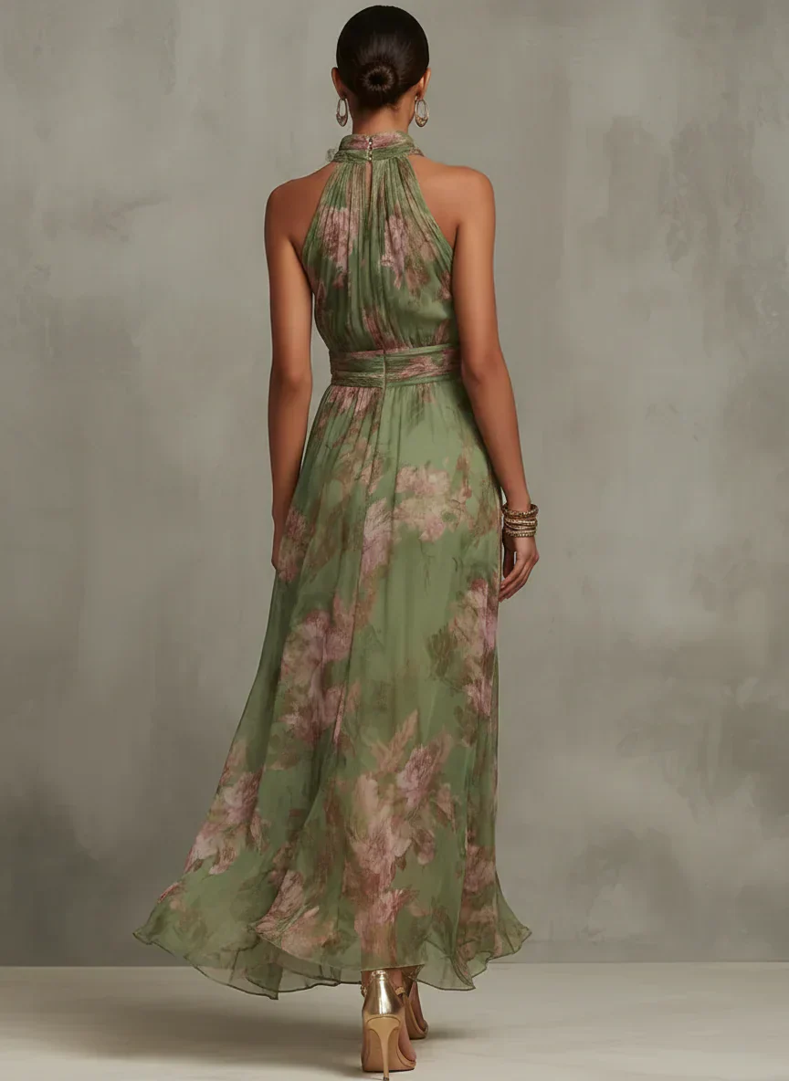 The Floral Halter Design Midi Dress