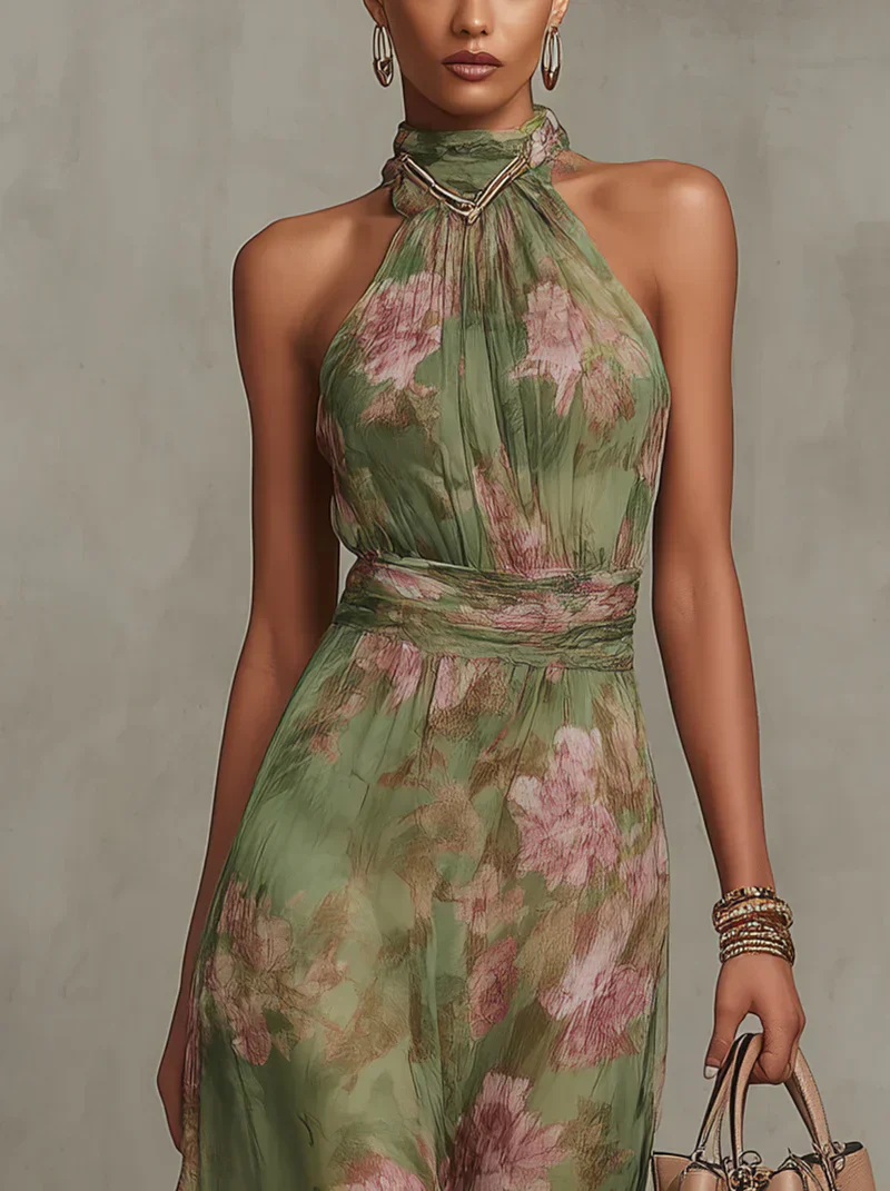 The Floral Halter Design Midi Dress
