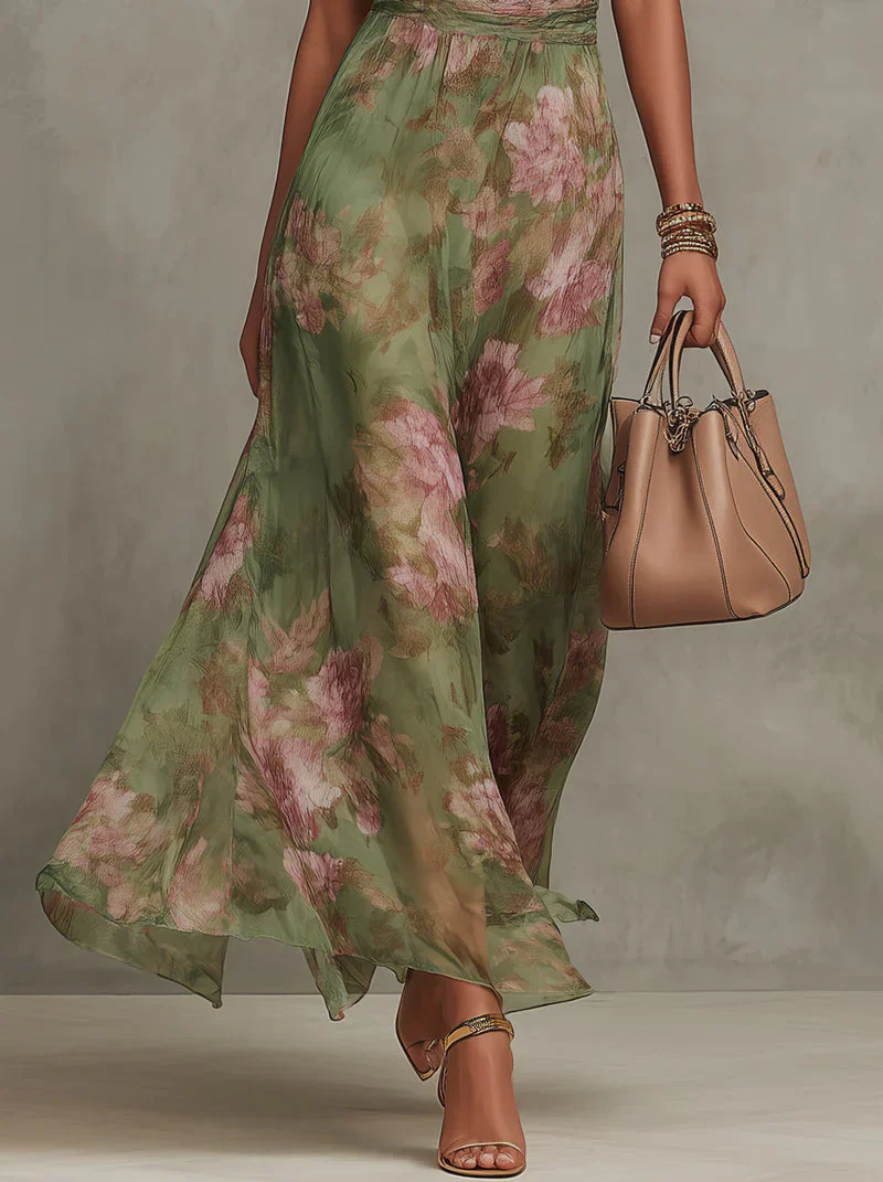 The Floral Halter Design Midi Dress
