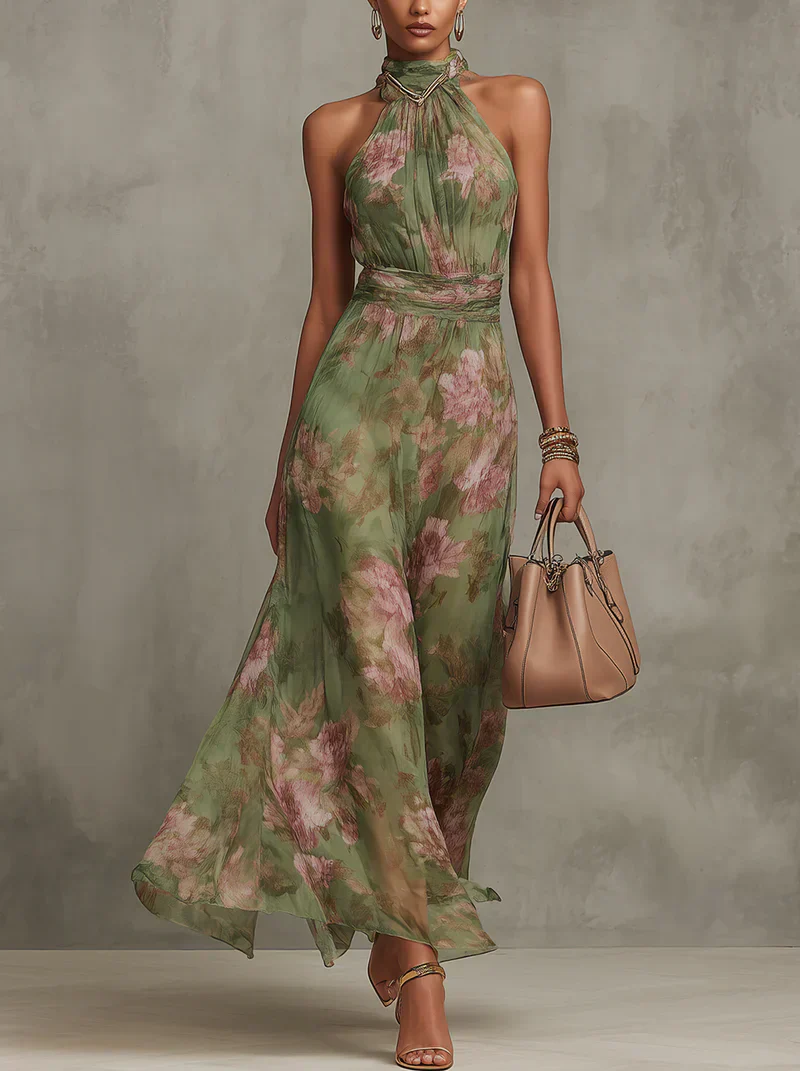 The Floral Halter Design Midi Dress