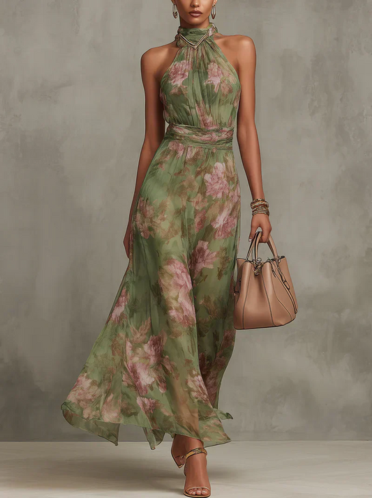 The Floral Halter Design Midi Dress