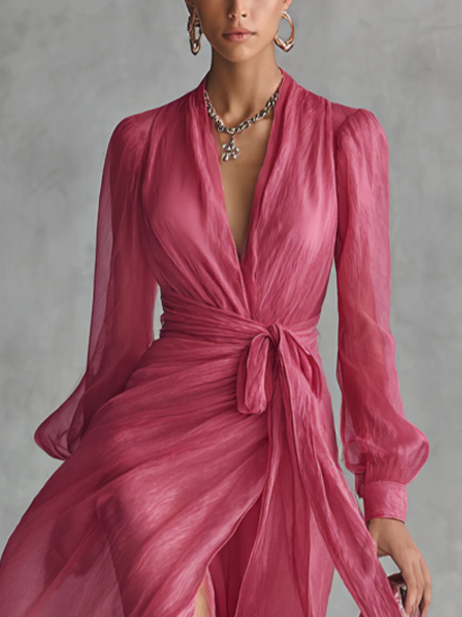 The Tie Waist High Slit Maxi Dress