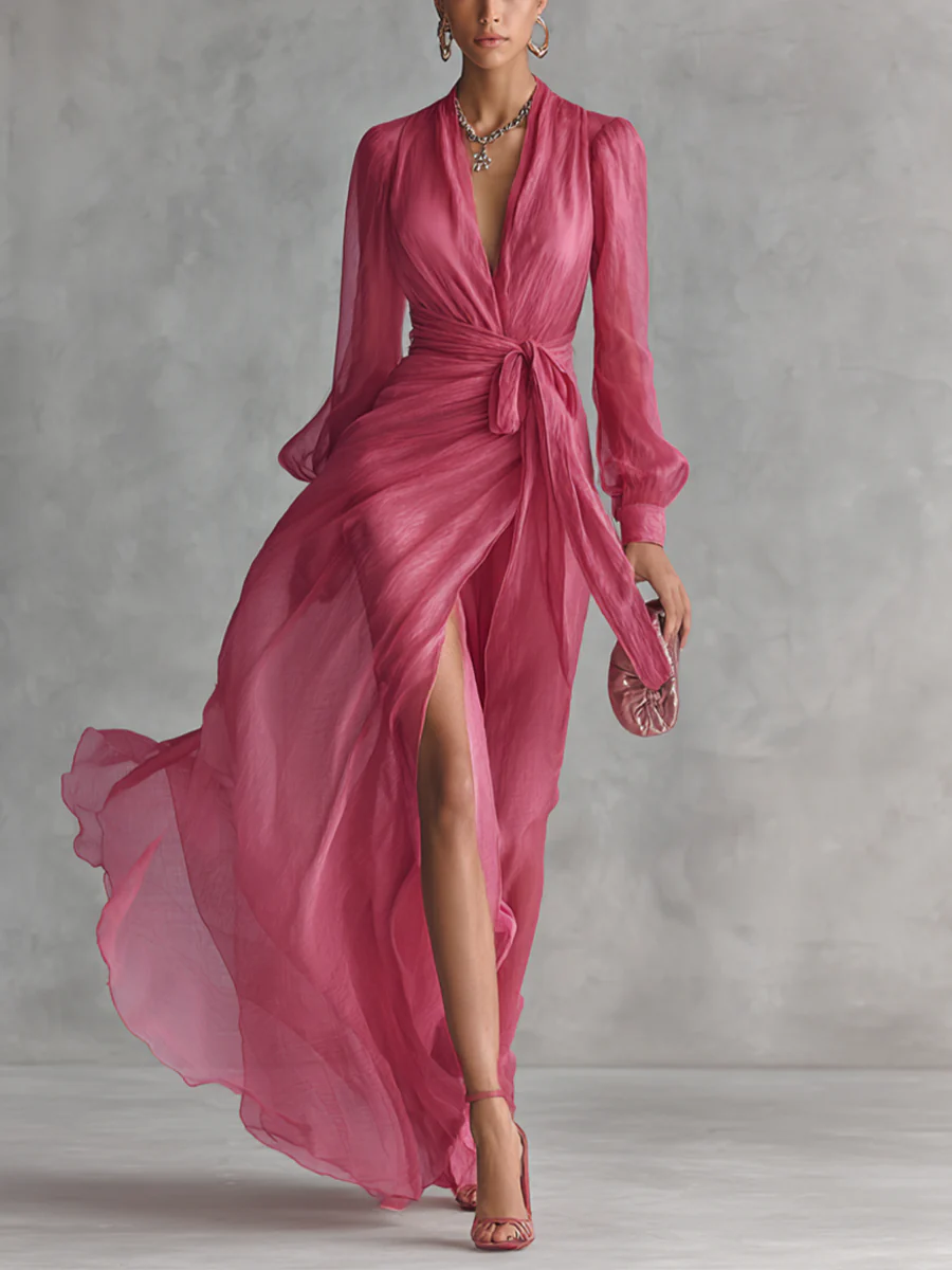 The Tie Waist High Slit Maxi Dress