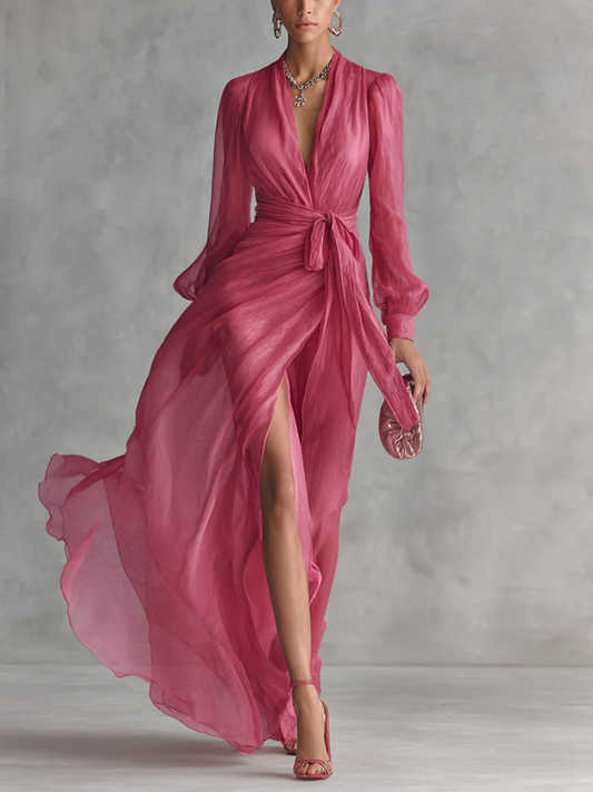 The Tie Waist High Slit Maxi Dress
