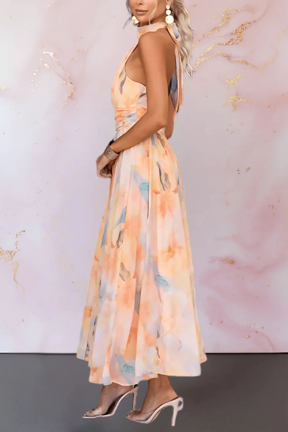 The Floral Print Halter Neck Maxi Dress